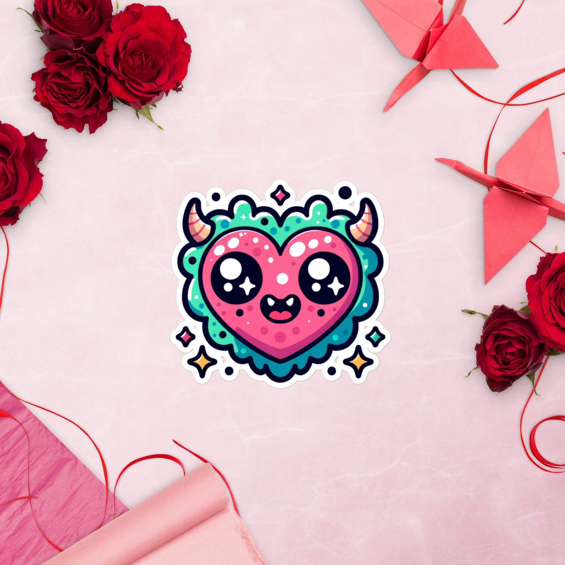 Heart Monster valentine sticker Bubble-free stickers Large water bottle sticker fun teacher stickers kids gifts
