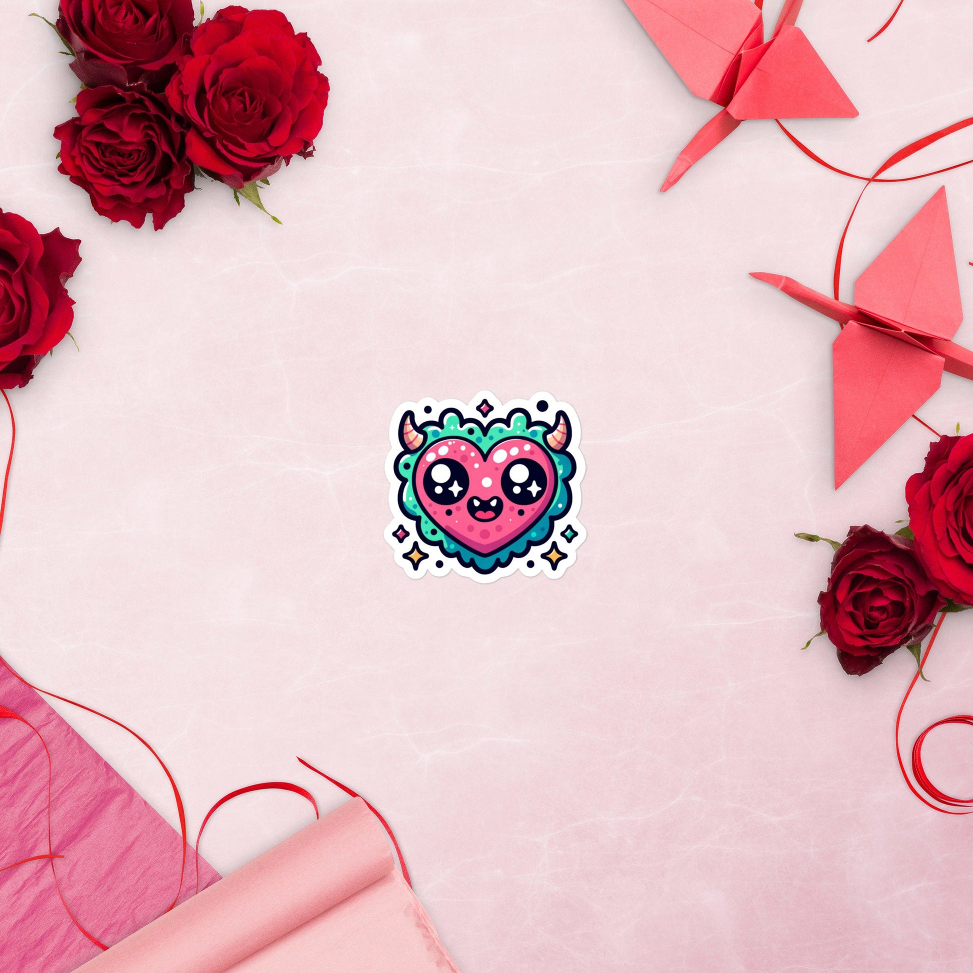Heart Monster valentine sticker Bubble-free stickers Large water bottle sticker fun teacher stickers kids gifts