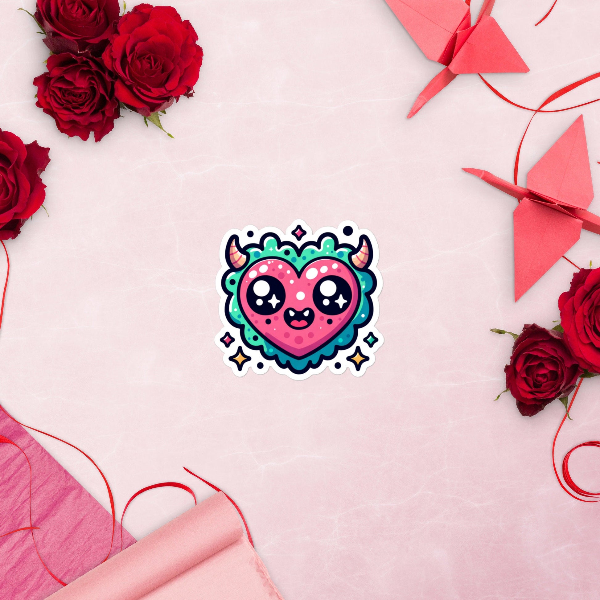 Heart Monster valentine sticker Bubble-free stickers Large water bottle sticker fun teacher stickers kids gifts