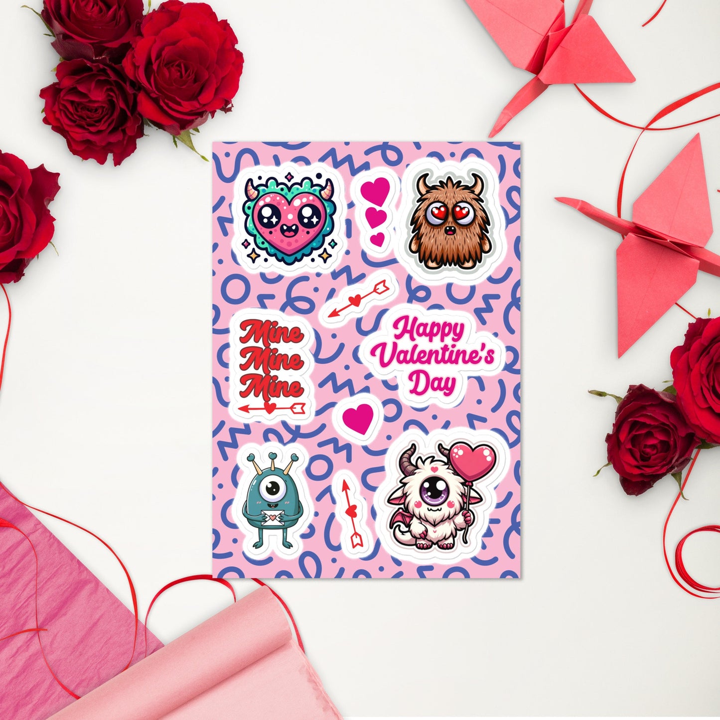 Monster Valentine Sticker sheet vinyl stickers water bottle stickers teacher stickers gifts for kids