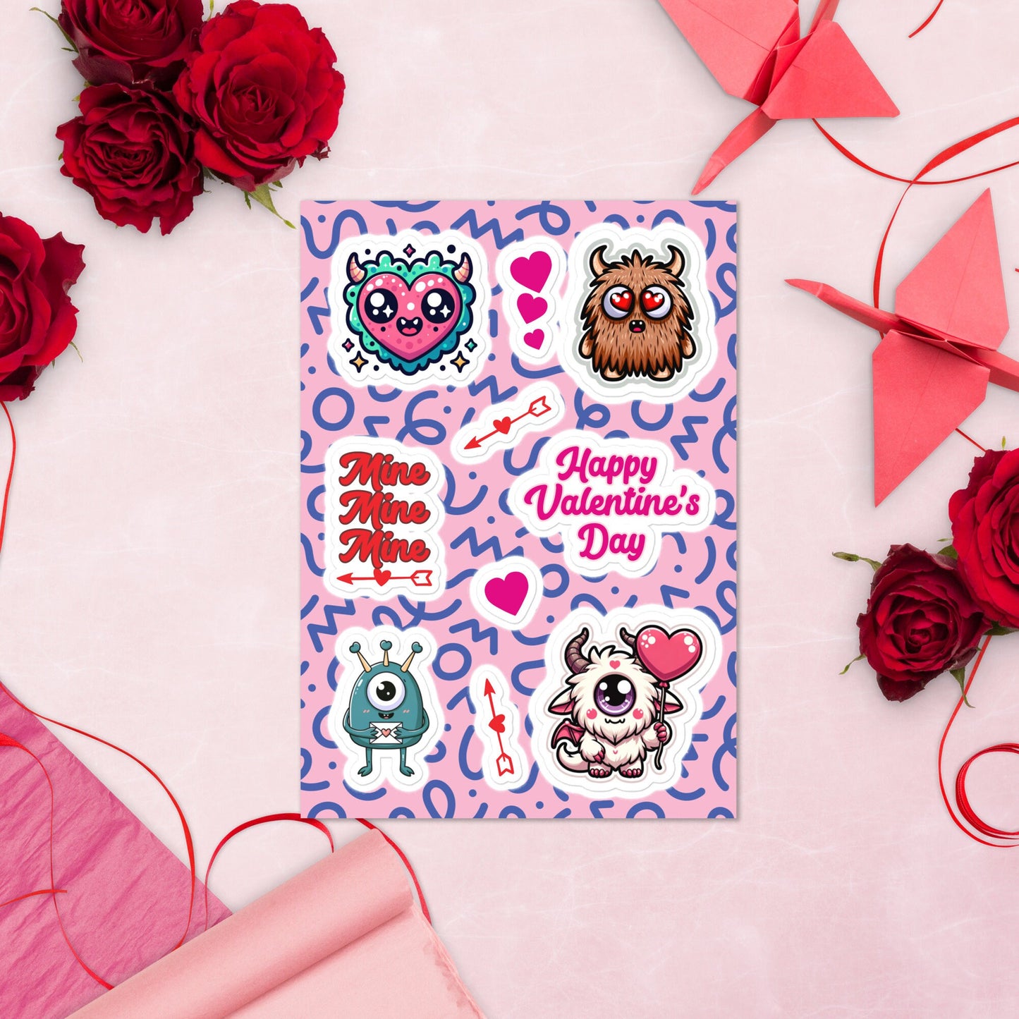 Monster Valentine Sticker sheet vinyl stickers water bottle stickers teacher stickers gifts for kids