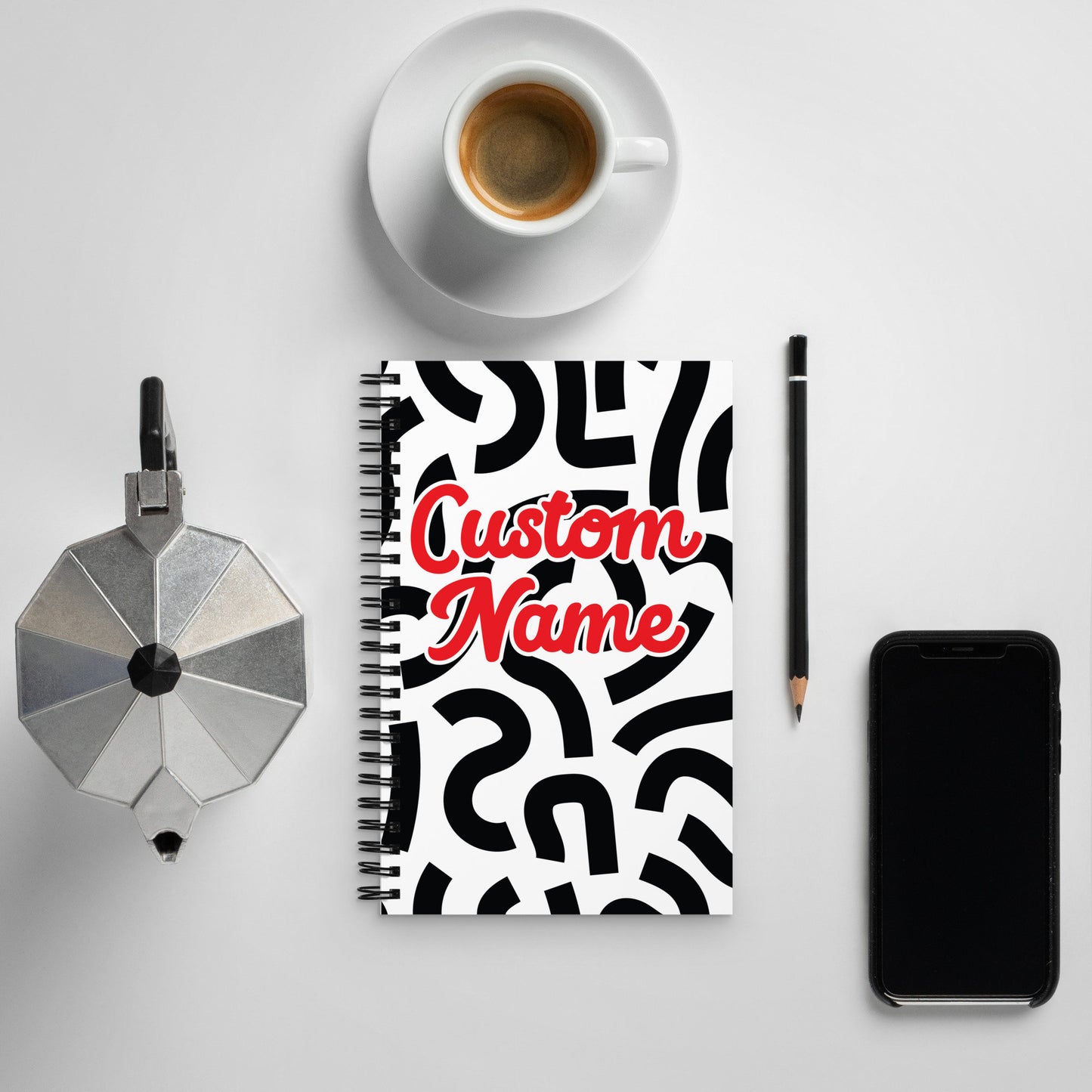 Spiral notebook Custom Name Gift Black White Spiral Journal Gift Customized Personal Spiral Journal Gift
