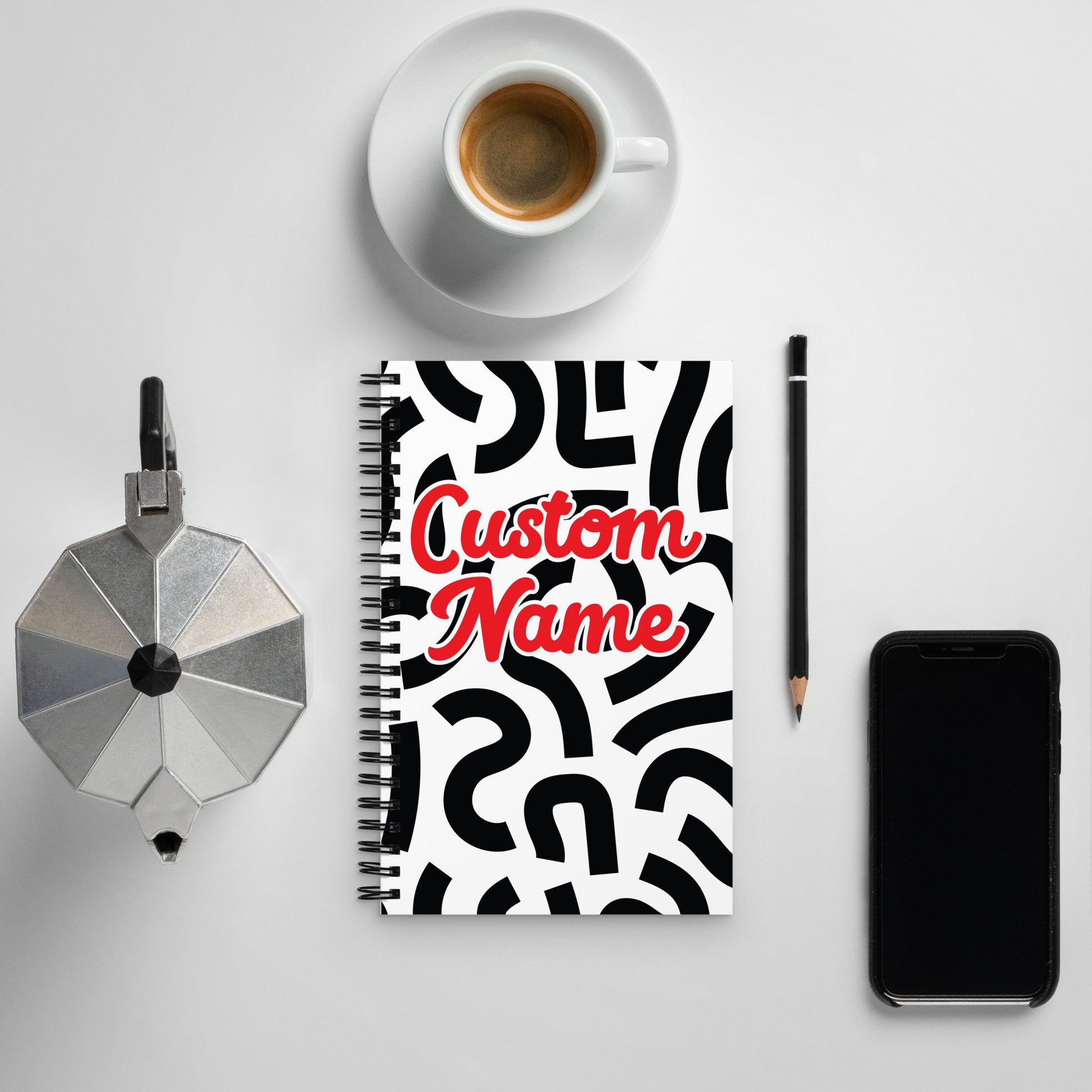 Spiral notebook Custom Name Gift Black White Spiral Journal Gift Customized Personal Spiral Journal Gift