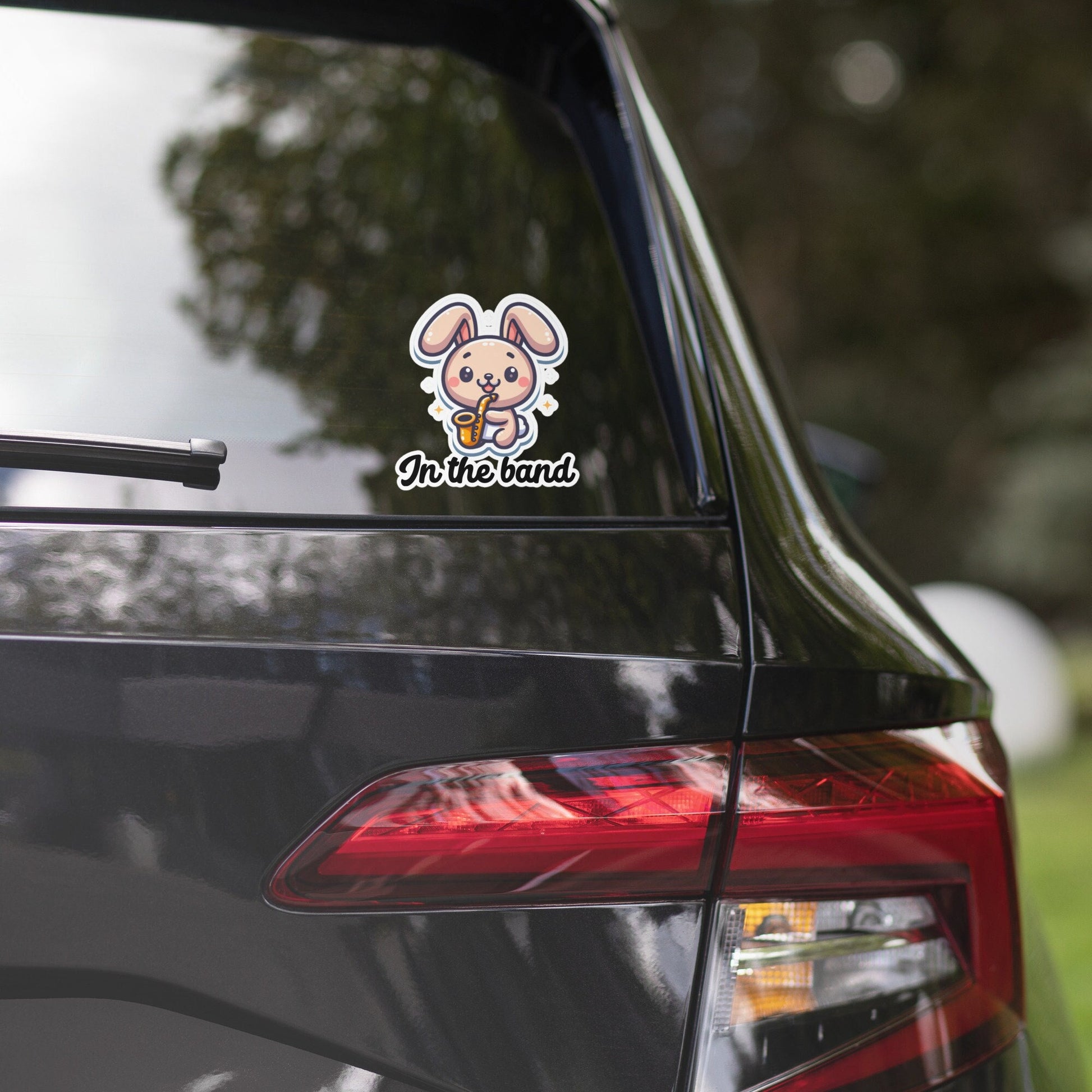 In the band stickers, music band decal, saxophone player sticker, school band sticker, school music decal